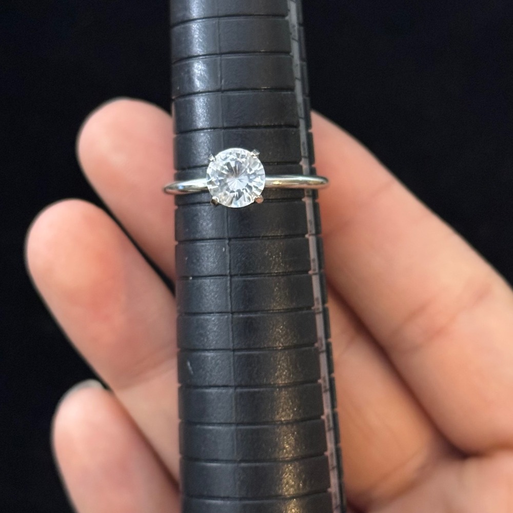 Sterling Silver Round Solitaire Cubic Zirconia Ring Size 9 Clear Stone